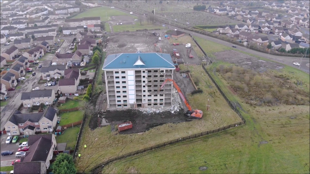 DJI Mavic Air @Holehill Flats, Airdrie being demolished update 9th November 2020