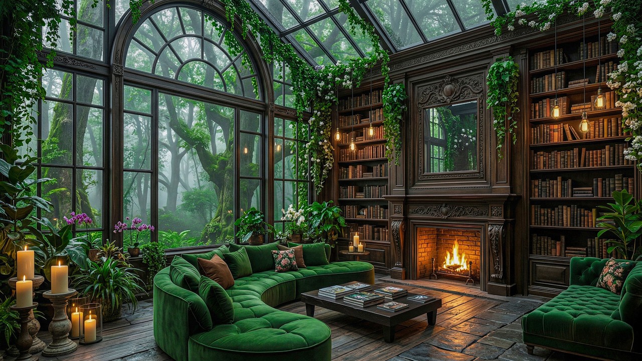 Peaceful Forest View Fireplace Jazz | Smooth Piano Jazz and Soft Lighting for Calm, Relax