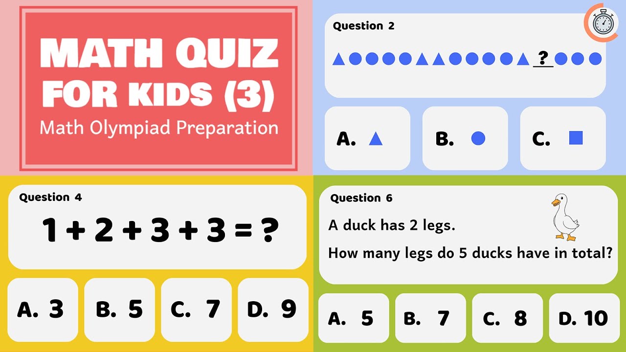 Math Quiz for Kids (3) | Math Olympiad Preparation for Kids with Answers Explanation | Math for Kids