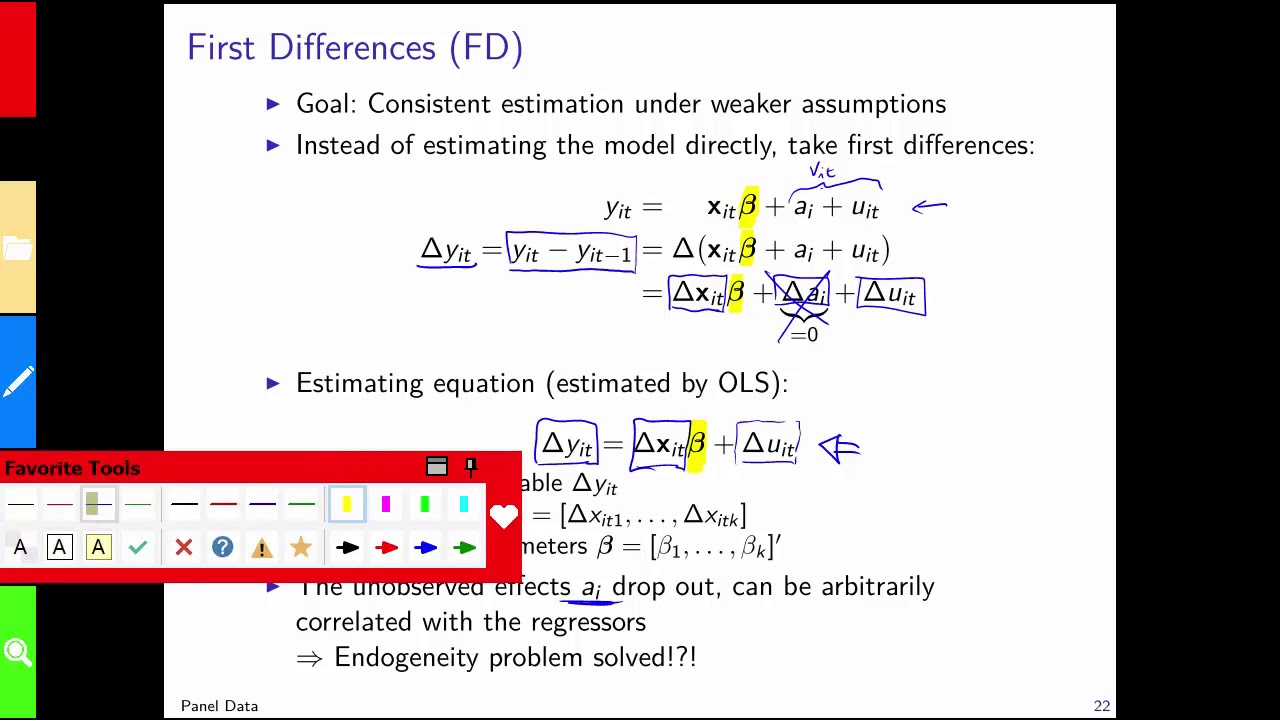 Ökonometrie Teil 11.3-5: Unobserved Effects Model, First Differences, Fixed Effects