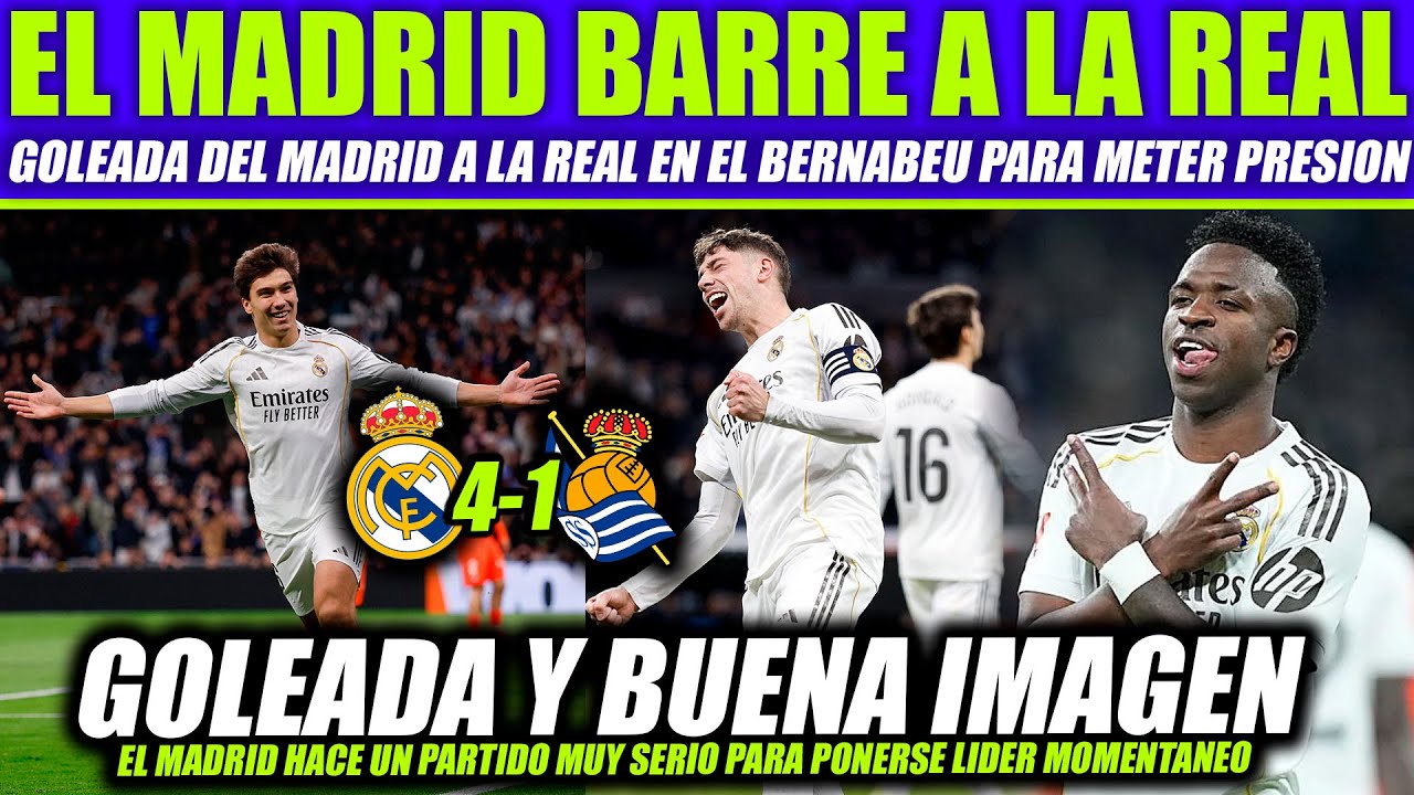 EL MADRID GOLEA A LA REAL 4-1 CON DOBLETE DE VINICIUS ¡PARTIDAZO Y LIDERES!