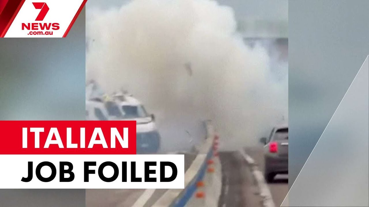 Armed robbers foiled by foam in Italian highway heist | 7NEWS