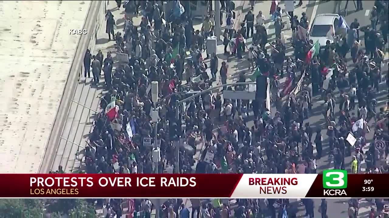 Protests over ICE raids continue Monday in California