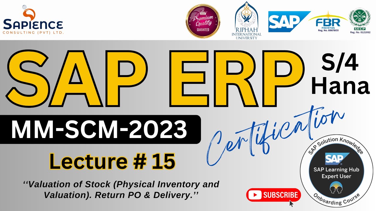 SAP S/4 Hana-MM Lec.22 Valuation of Stock (Physical Inventory and Valuation). Return PO & Delivery.