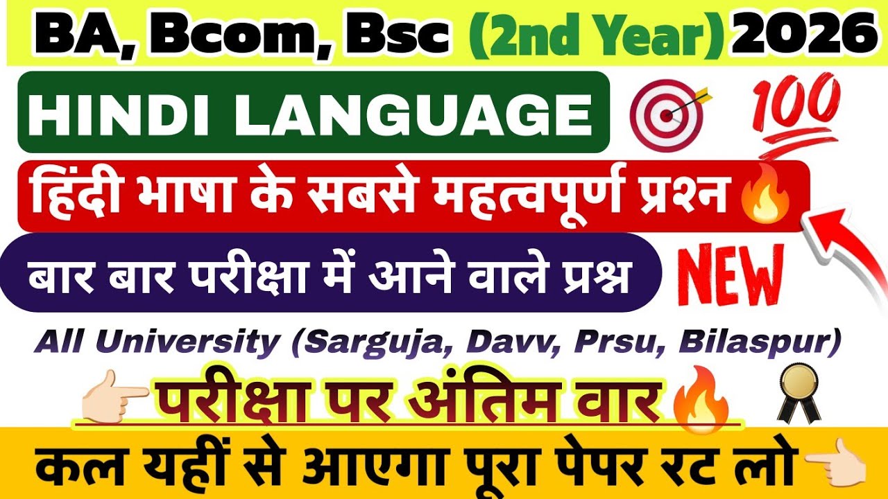 Ba, BSc, BCom 2nd Year Hindi language Important Questions 2026| Hindi bhasha important questions