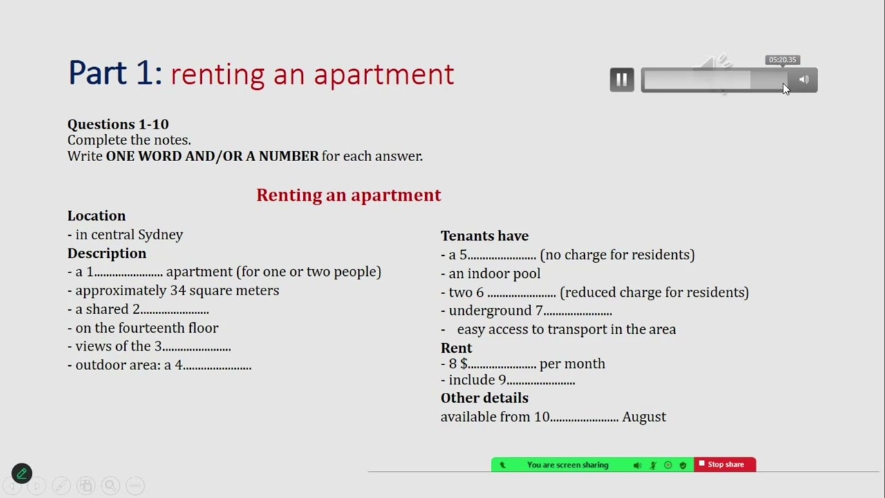 IELTS listening Part 1 - renting an apartment (answer & transcript)