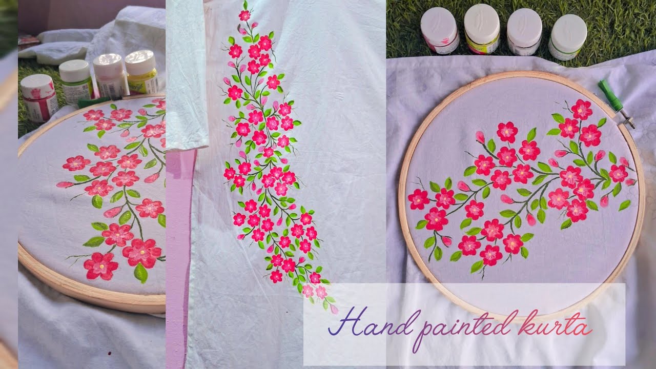 Hand painted white kurti a Canvas of style ✨️ how to paint kurti ♥️✨️fabric panting #kurti 