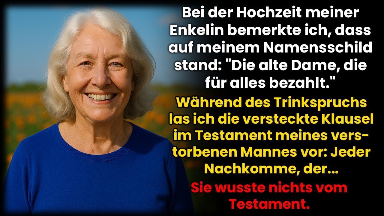 Auf der Hochzeit meiner Enkelin stand auf meinem Namensschild; „Die Alte, die alles bezahlt“