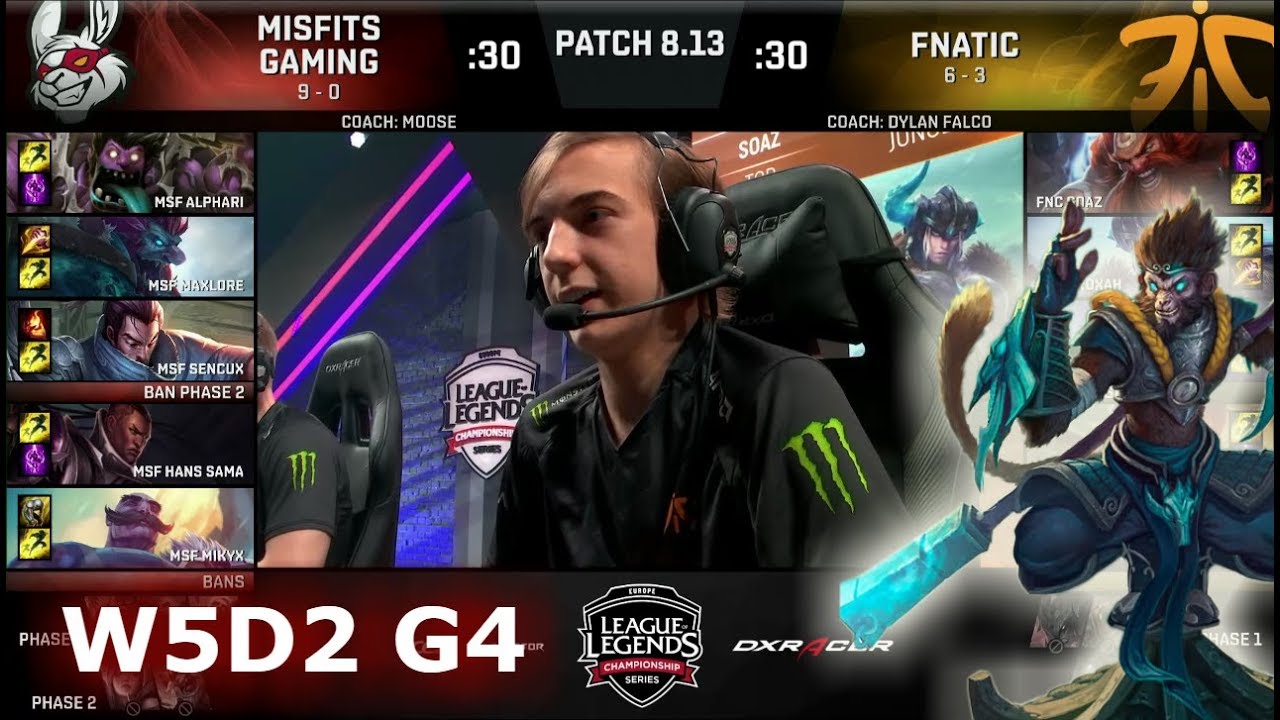 Misfits vs Fnatic | Week 5 Day 2 S8 EU LCS Summer 2018 | MSF vs FNC W5D2