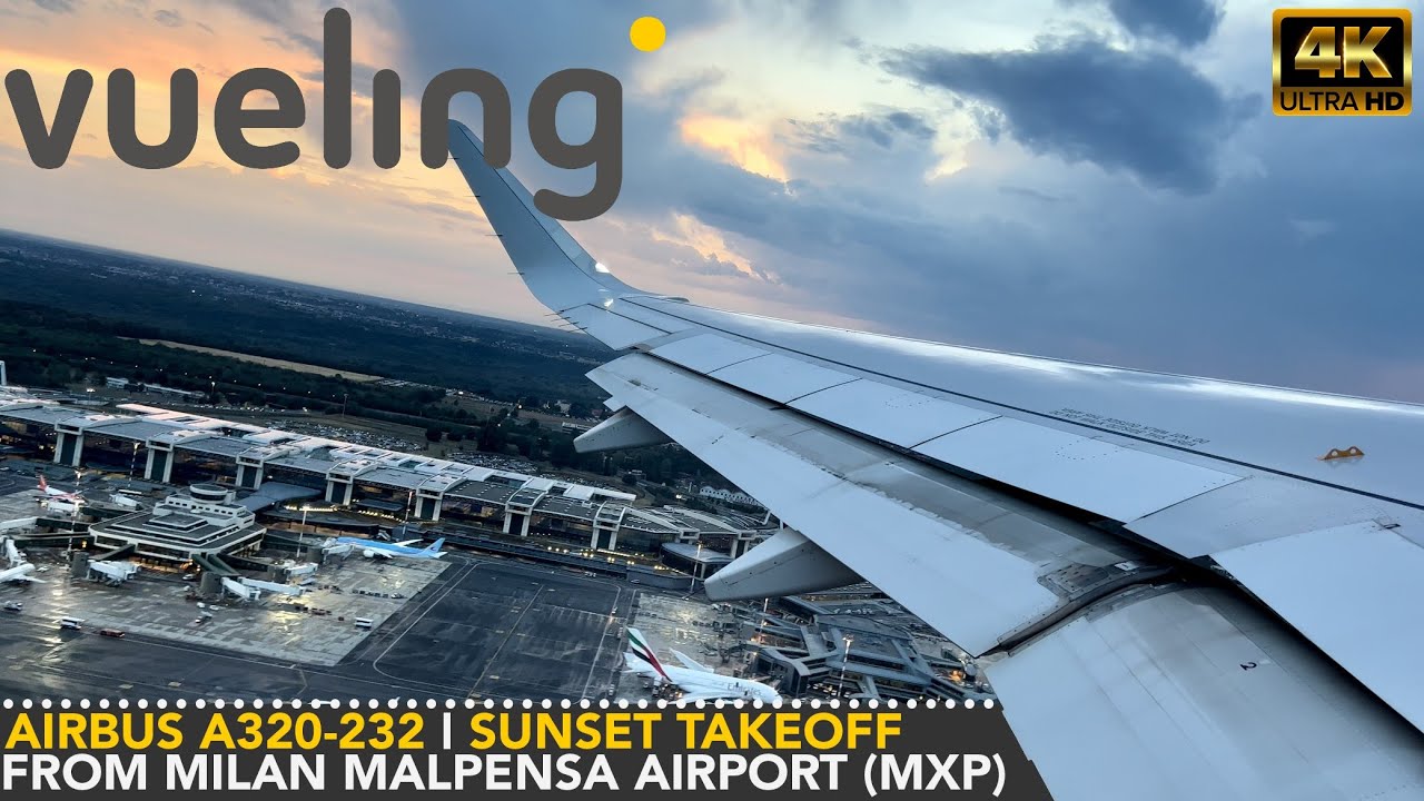 [4K] Vueling | Airbus A320-232 | BEAUTIFUL TAKEOFF AFTER A HEAVY STORM from Milan Malpensa Airport