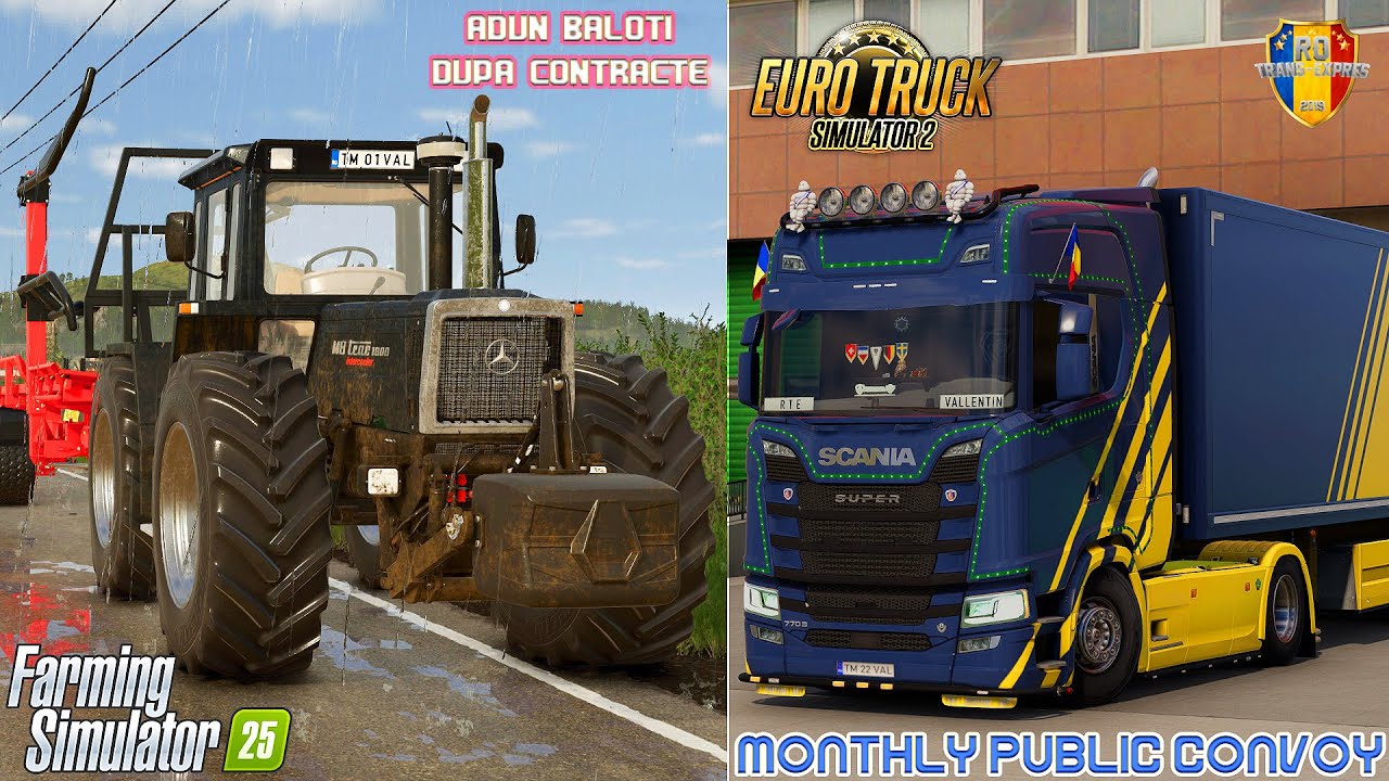 🔴 LIVE: FS25 & ETS2: Adun baloți de pe teren - Contracte | [RO] Trans Express Monthly Public Convoy