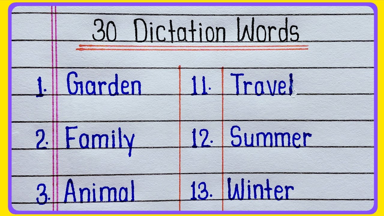 30 Dictation words in english || Dictation words || Dictation words 30