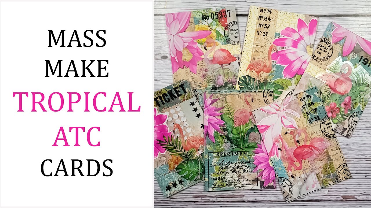 Mass Make ATC Cards / Tropical Flamingo Collage Art