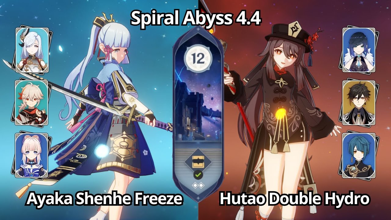 C0 Ayaka Shenhe Freeze & C0 Hutao Double Hydro - Spiral Abyss 4.4 Floor 12 Genshin Impact