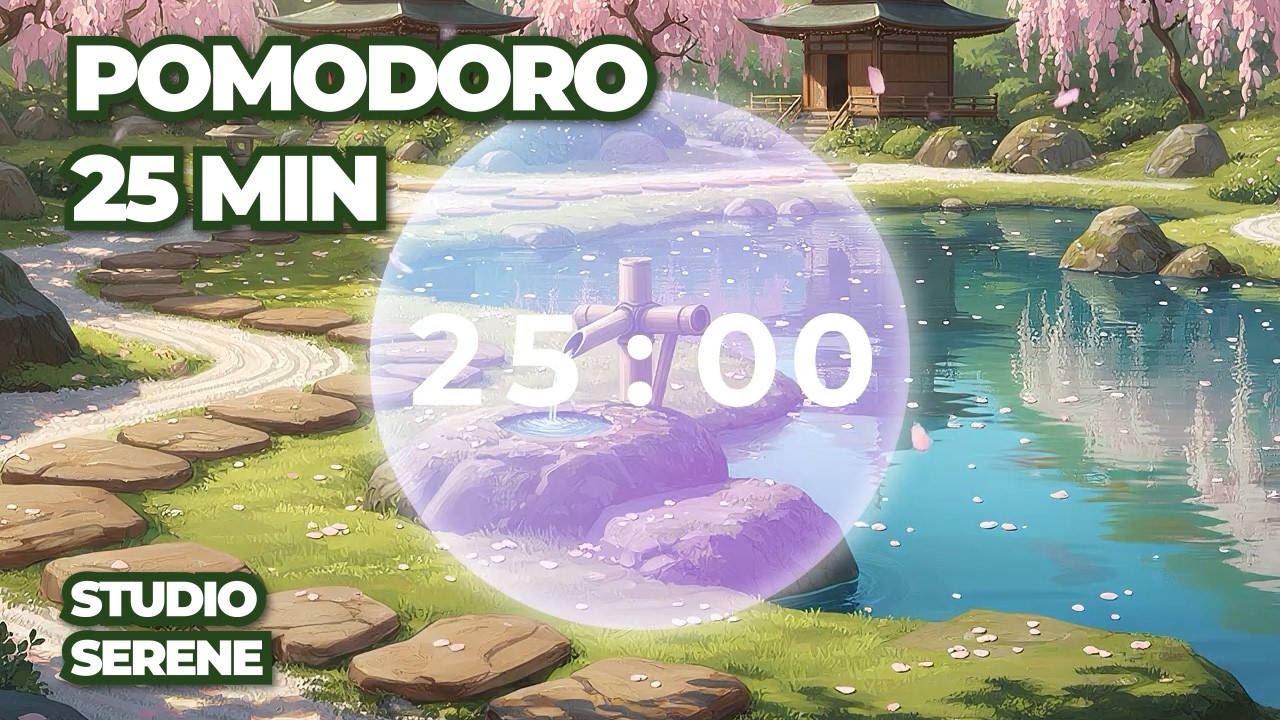 25 Min Pomodoro Timer 🌸 Sakura Lake & Zen Garden Ambience • Studio Ghibli Style ASMR for Deep Study