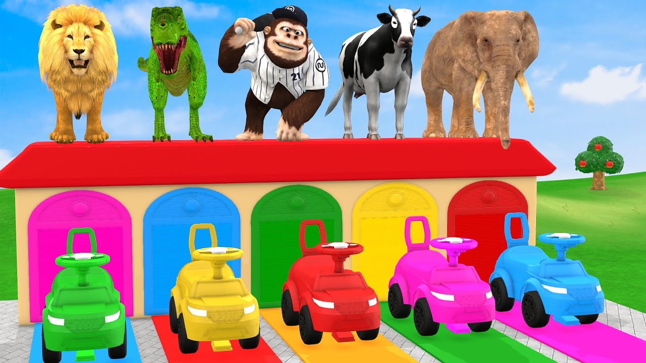 Long Slide Game With Cow Elephant Gorilla Hippopotamus Tiger 3d Animal Game Funny 3d Animals