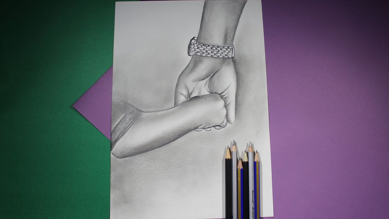Father Holding Hands Drawing - Pencil Sketch - Drawing Tutorial step by step