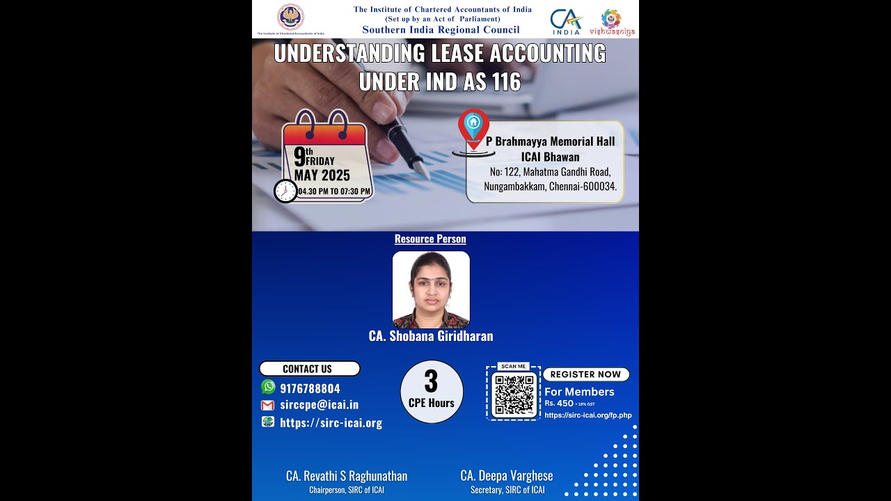 CPE programme On Understanding Lease Accounting Under Ind AS 116 @SIRC of ICAI on 09th MAY 2025.