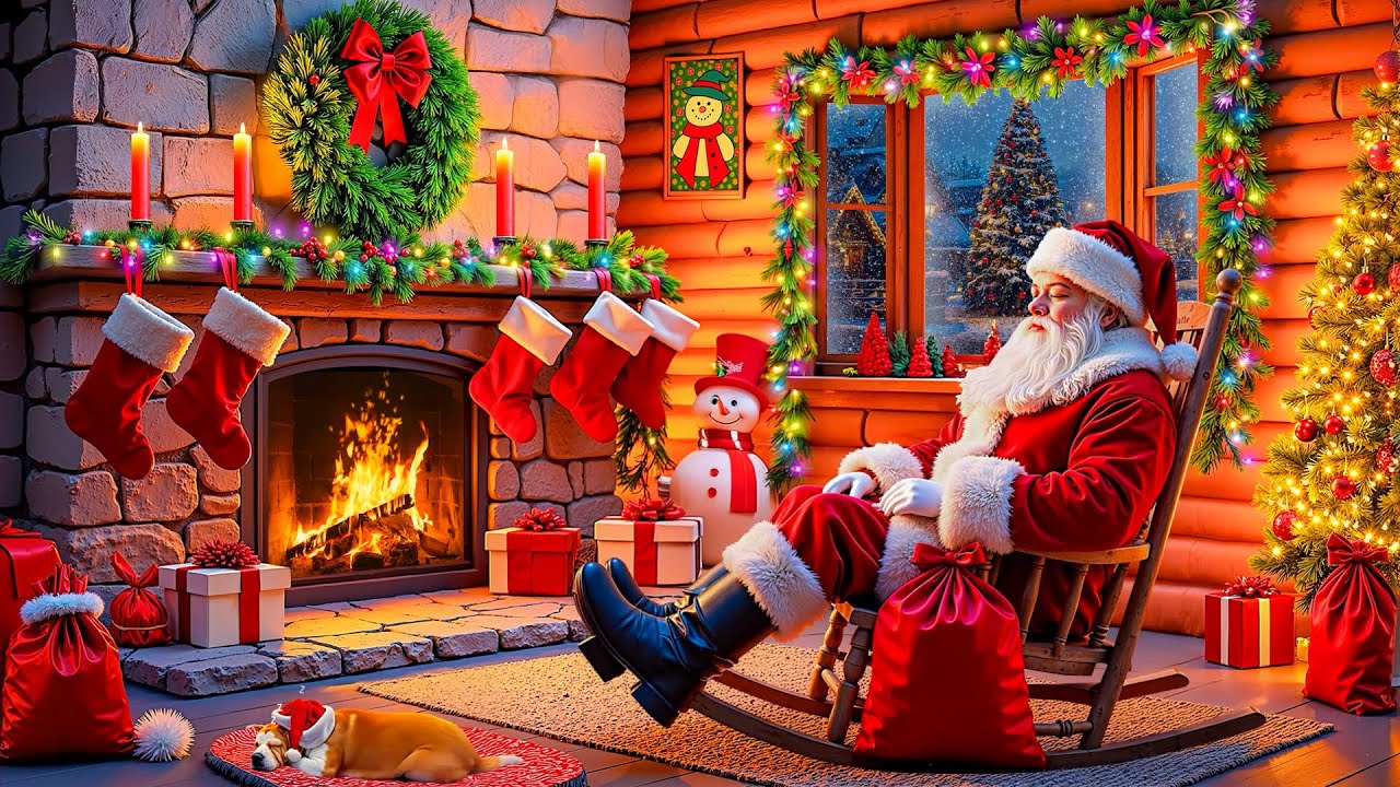 Relaxing Christmas Music with Santa Claus 🎅 Cozy Christmas Fireplace Ambience 🎁 Christmas Background