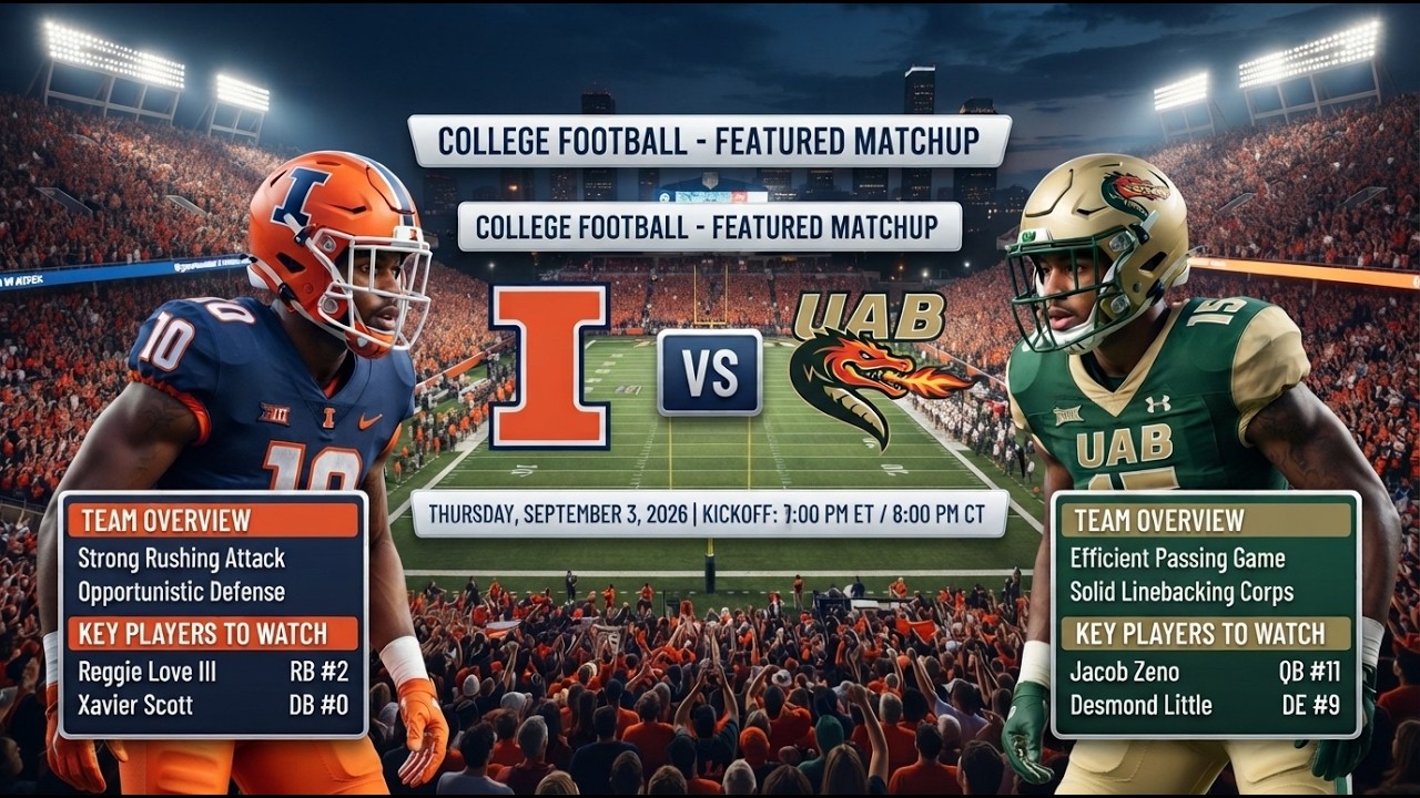🔴 LIVE PREMIERE : Illinois Fighting Illini vs. UAB Blazers | College Football NCAAF