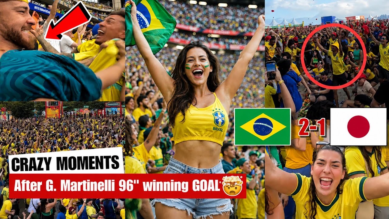 Crazy Reactions Brazil fans after G. Martinelli 96th-minute winning goal beat Japan 2-1 -Round of 16