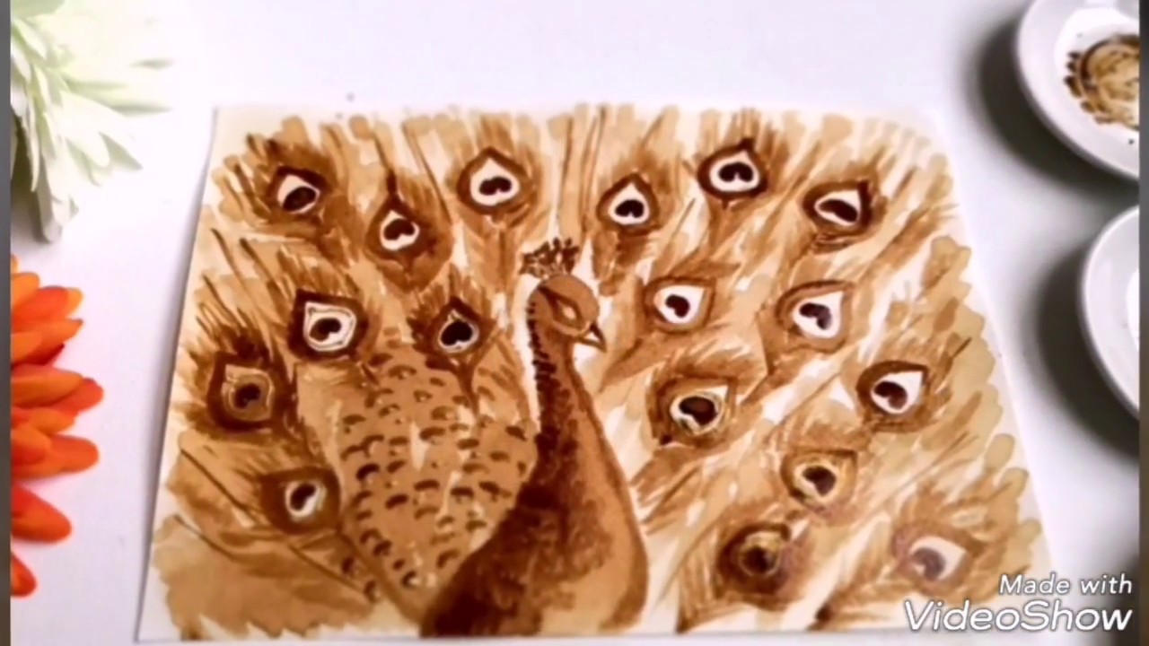 Learn coffee painting technique to create a beautiful peacock | Easy coffee art | DIY wall decor