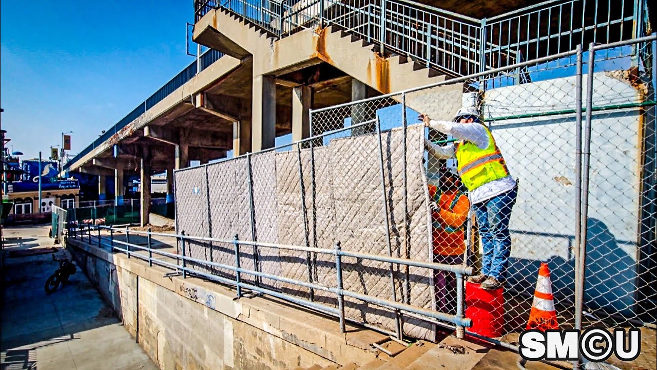 𝗤𝗨𝗜𝗘𝗧 𝗭𝗢𝗡𝗘: Crews Install Sound Blankets Ahead of Staircase Demolition at Santa Monica Pier