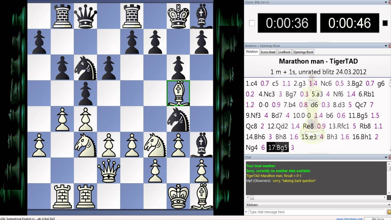 Marathon man vs TigerTAD Bullet Chess On Playchess.com Part 4