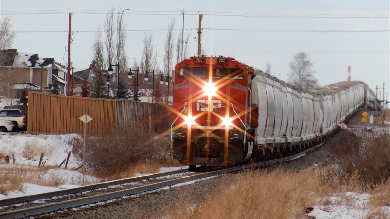 Solo SD70ACu Leader! CP 7001 Leads CP Mixed Manifest train South through Airdrie AB 