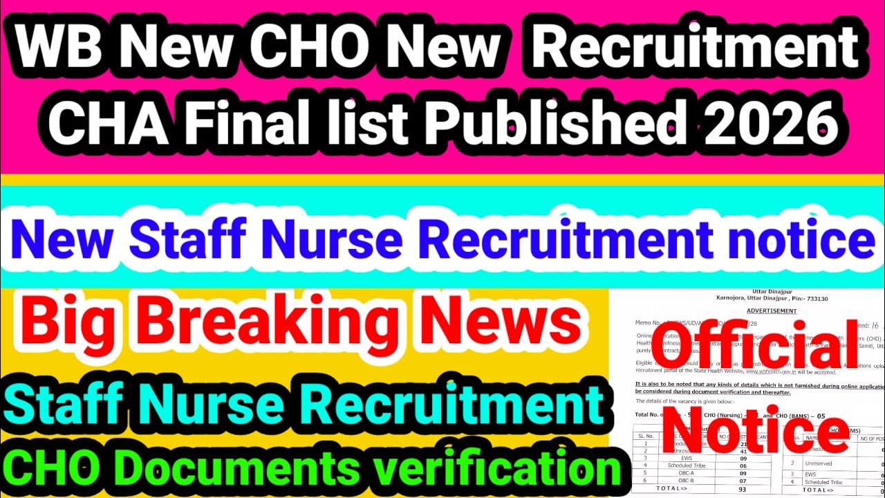💥📌WB CHO Recruitment new notice 😊💥 WB CHA final list Published 💥📌WB CHO Recruitment 📌💥
