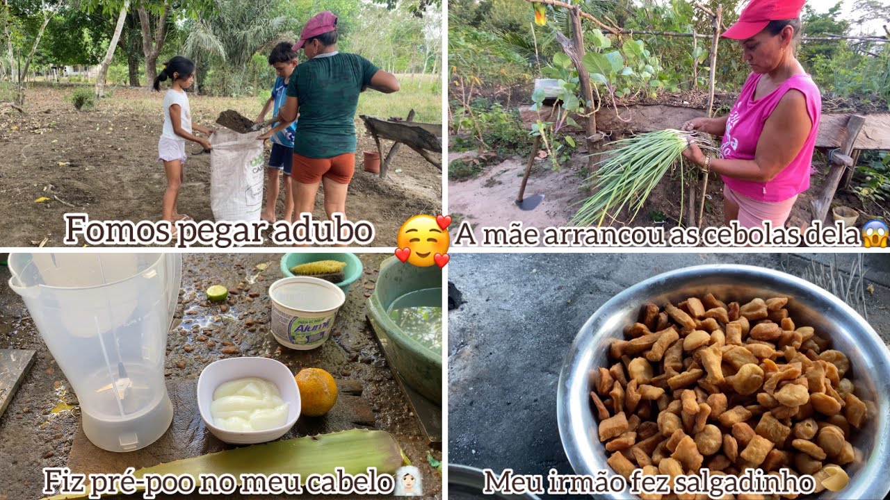 FOMOS BUSCA ADUBO/A MÃE ARRANCOU AS CEBOLAS DELA😱/FIZ PRÉ-POO NO MEU CABELO 🧖🏻‍♀️
