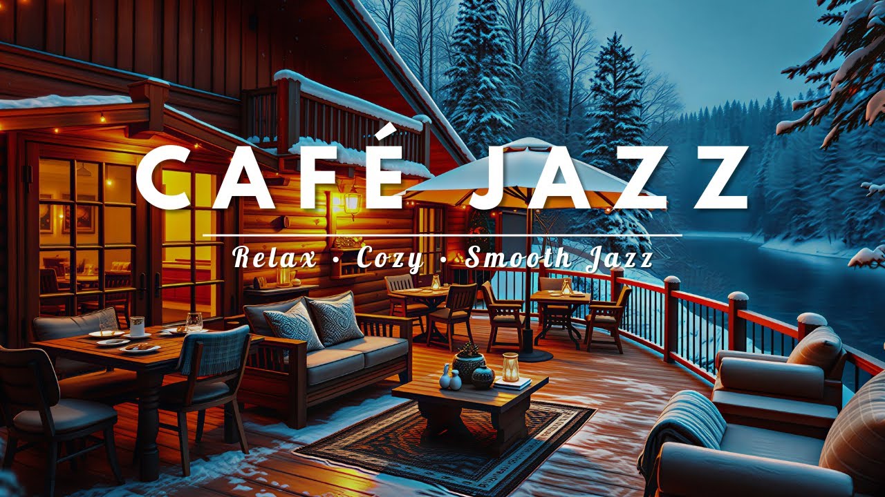 Snowy Café Jazz ☕ Cozy Outdoor Winter Ambience for Focus & Relax