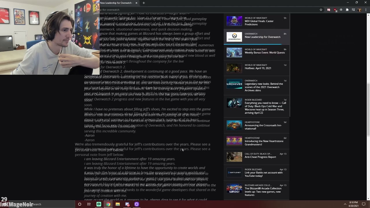 xQc reacts to Jeff Kaplan leaving Blizzard
