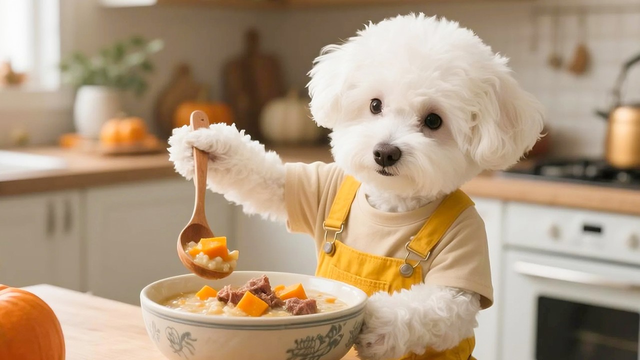 착한 강아지가 비가 너무 많이 와서 아픈 어미 개를 돌보며 집안일을 한다