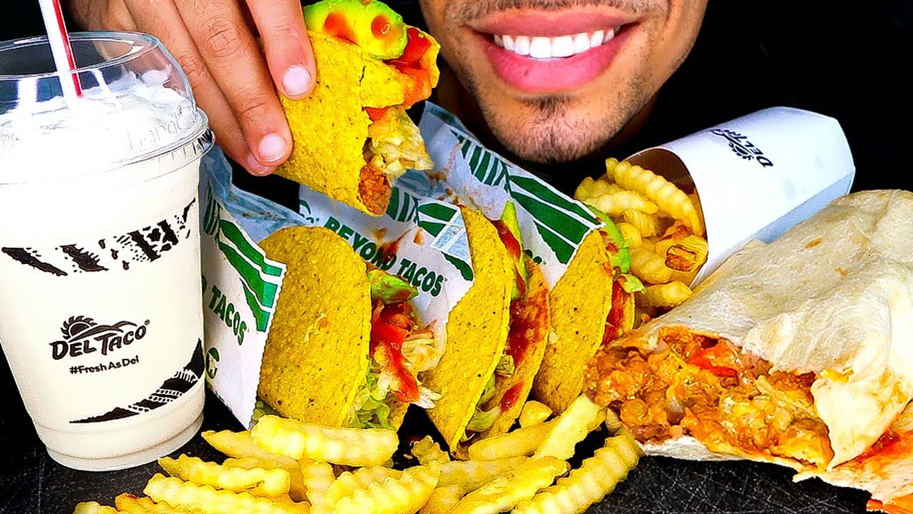 ASMR DEL TACO FRESH AVOCADO BEYOND MEAT VEGAN TACOS MILKSHAKE MACHO BURRITO MUKBANG | EATING SOUNDS