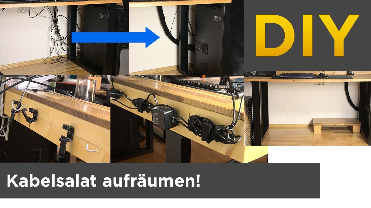 Kabelsalat am Tisch aufr&auml;umen - Kabelschlauch und Klemmen um Kabel zu verlegen!