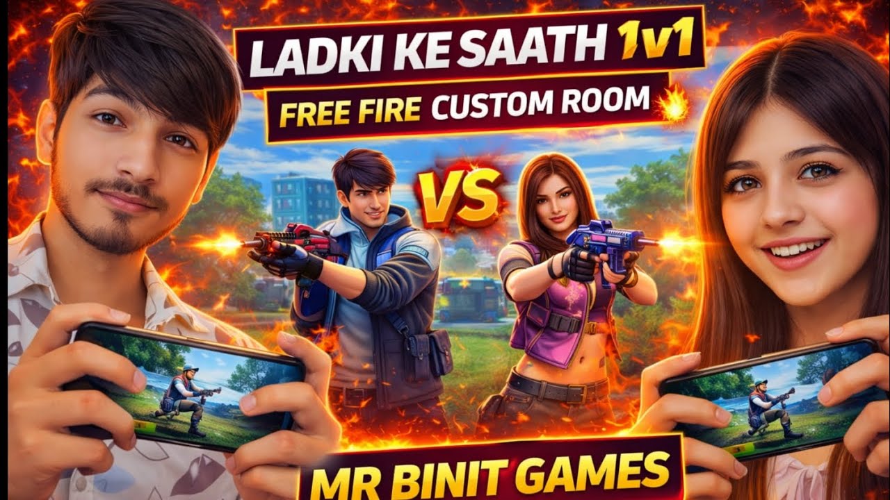 Ek Ladki Ke Sath Free Fire Custom Match 1vs1 😱🔥 Full Enjoy Challenge | mr Binit games 🎮 