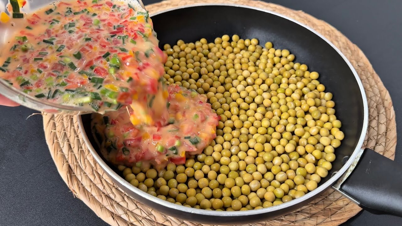 Pour eggs over peas and magic happens! My mom's secret recipe!