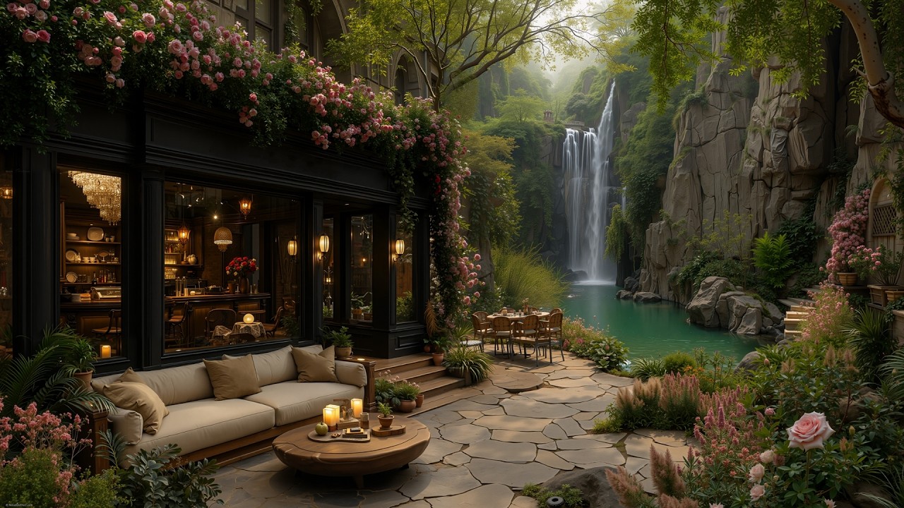 Positive Spring Morning Jazz by the Lakeside ☕ Gentle Jazz at a Cliffside Café with Forest Ambience