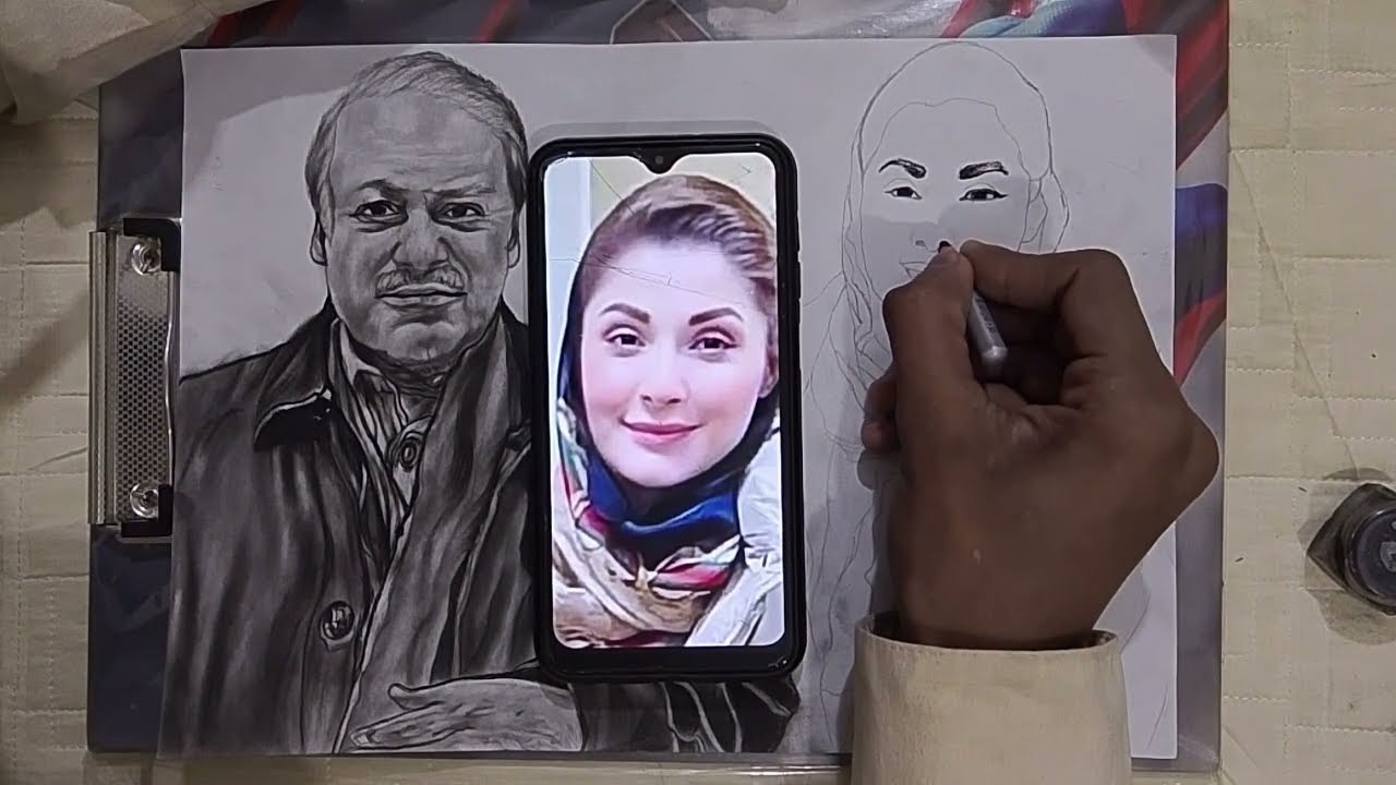 Sketch🥰 Main Muhammad Nawaz Sharif and CM Punjab ## Mariyam,__ Nawaz..sahiba...