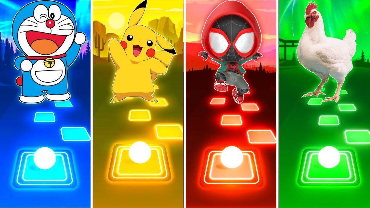 Doraemon vs Pikachu vs Spiderman vs Chicken - Tiles Hop EDM Rush