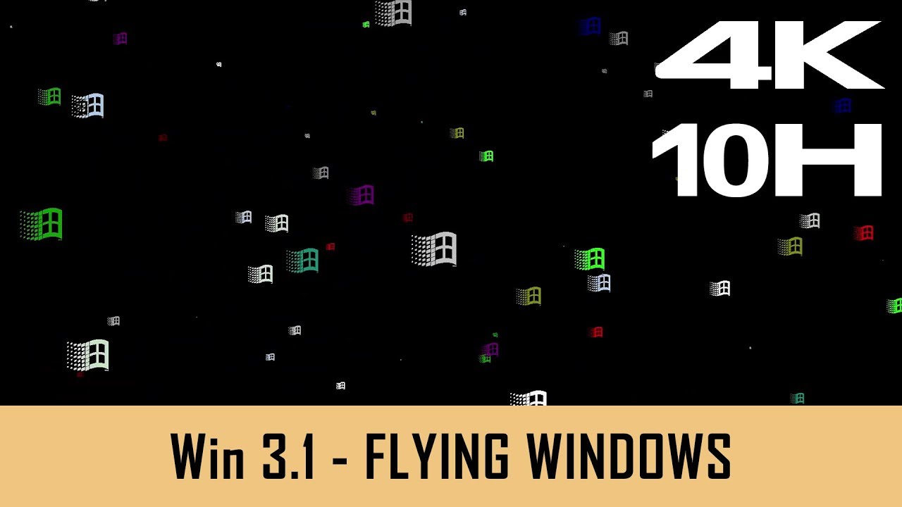 Windows 3.1 Screensaver - Flying Windows  - 10 HOURS NO LOOP (4K)
