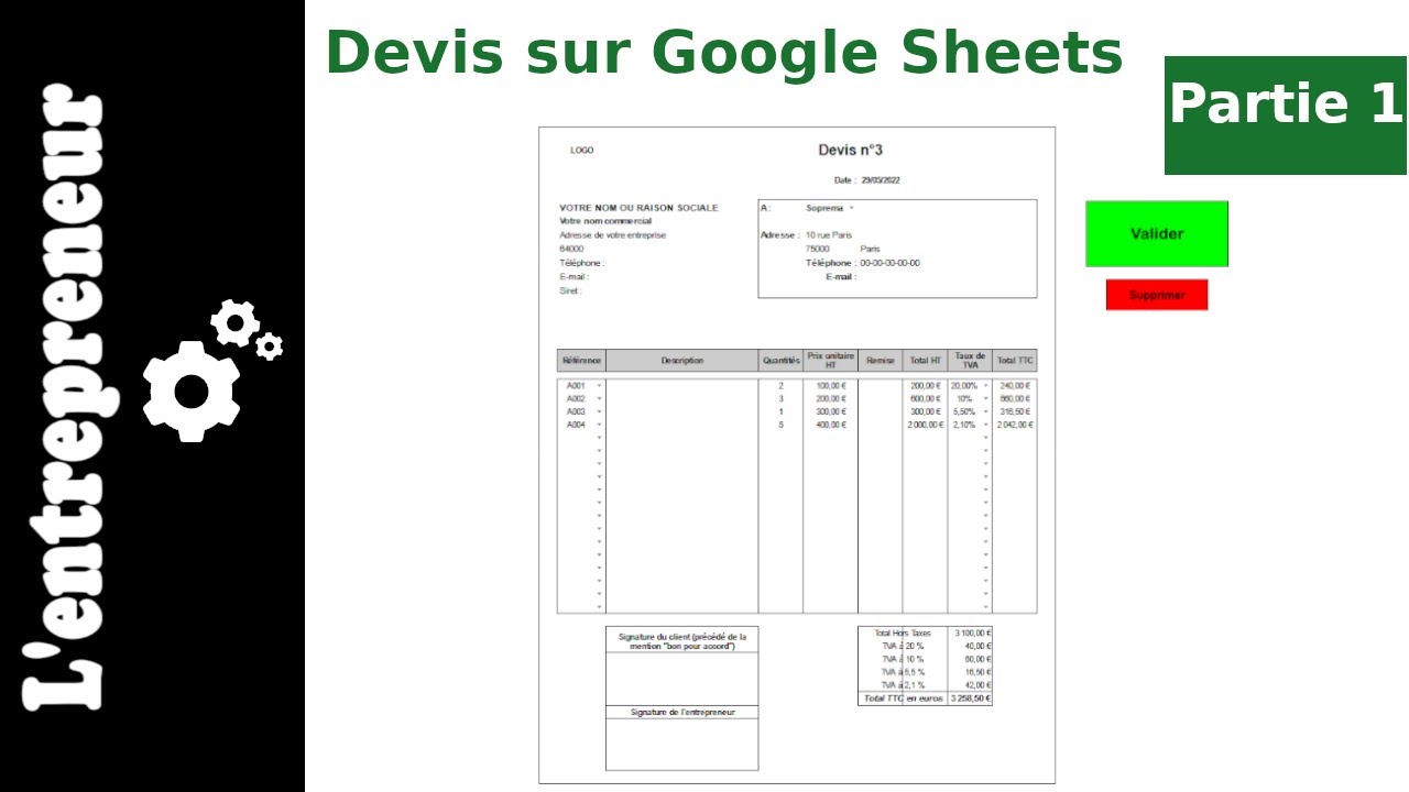 #1 Automatiser vos devis avec Google Sheets : Mise en forme