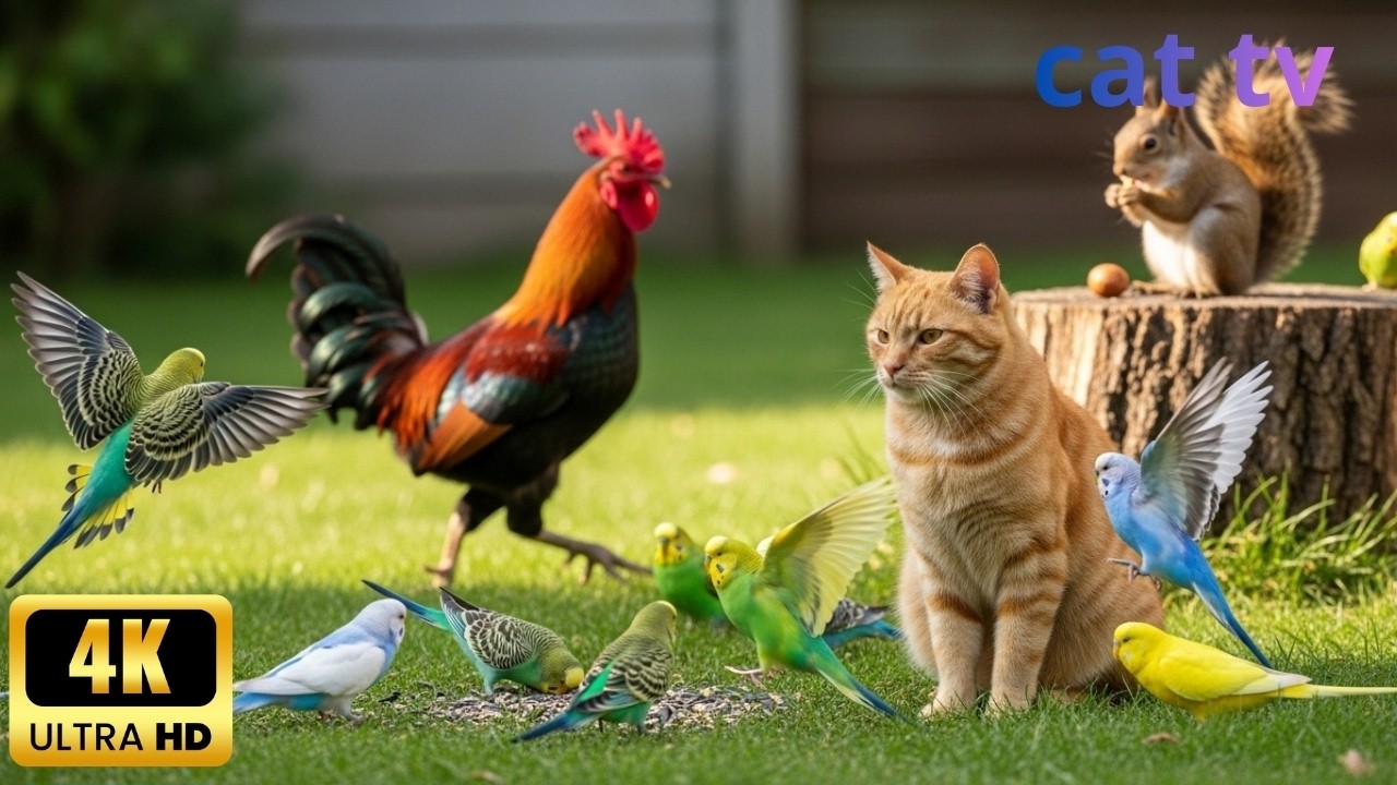 Cat TV Backyard Birds & Squirrel 🐦🐿️ | 4 Hours 4K Calm | Nature Friends for Cats