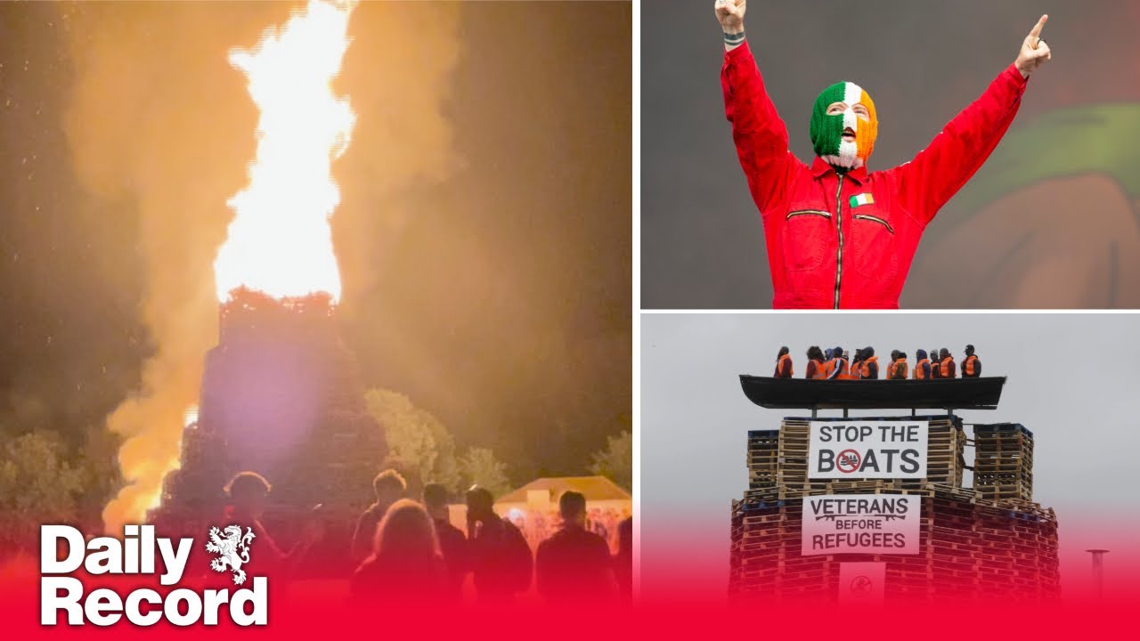 'Kneecap' and asbestos bonfires lit in Belfast for eleventh night celebrations despite warnings