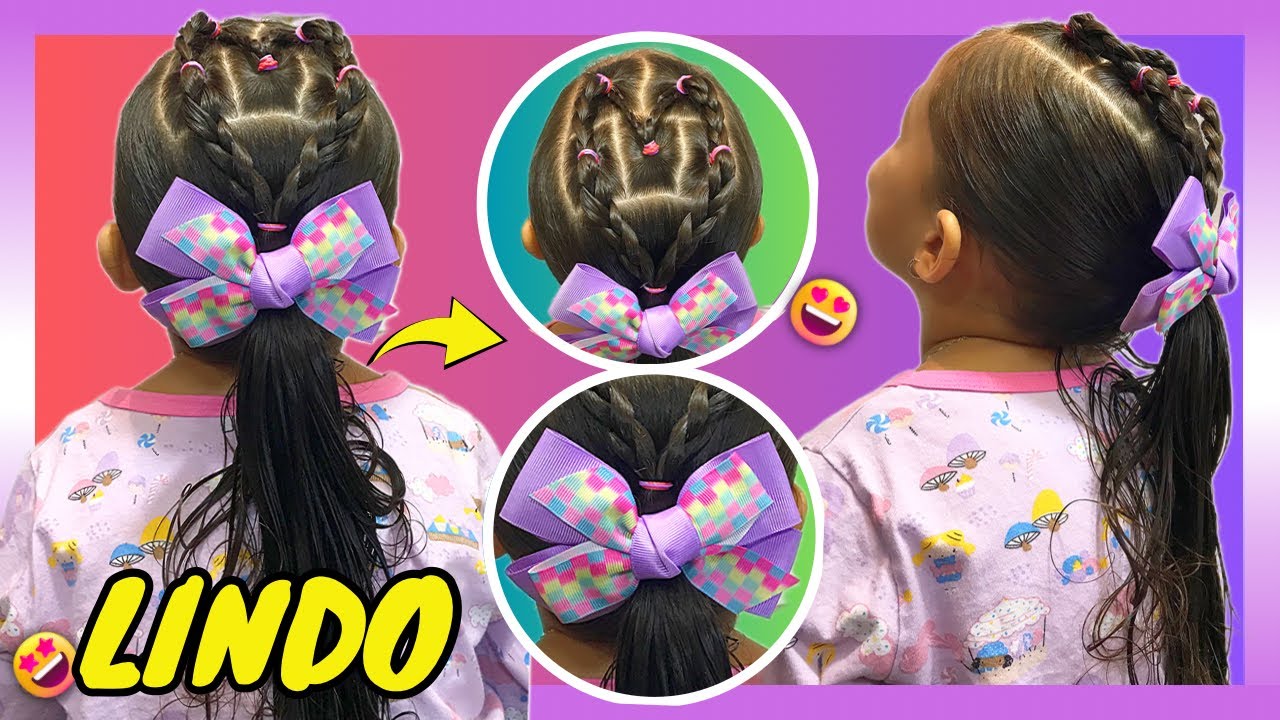😍 PENTEADO FÁCIL DE CORAÇÃO : como fazer um lindo penteado de cabelo infantil com linguinhas