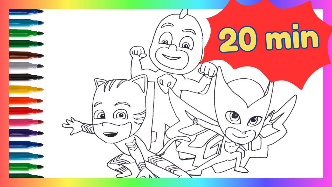 Vamos desenhar e colorir os PJ Masks Lagartixo, Corujita e Menino Gato | 20 minutos 🎨🦸‍♂️🦸‍♀️