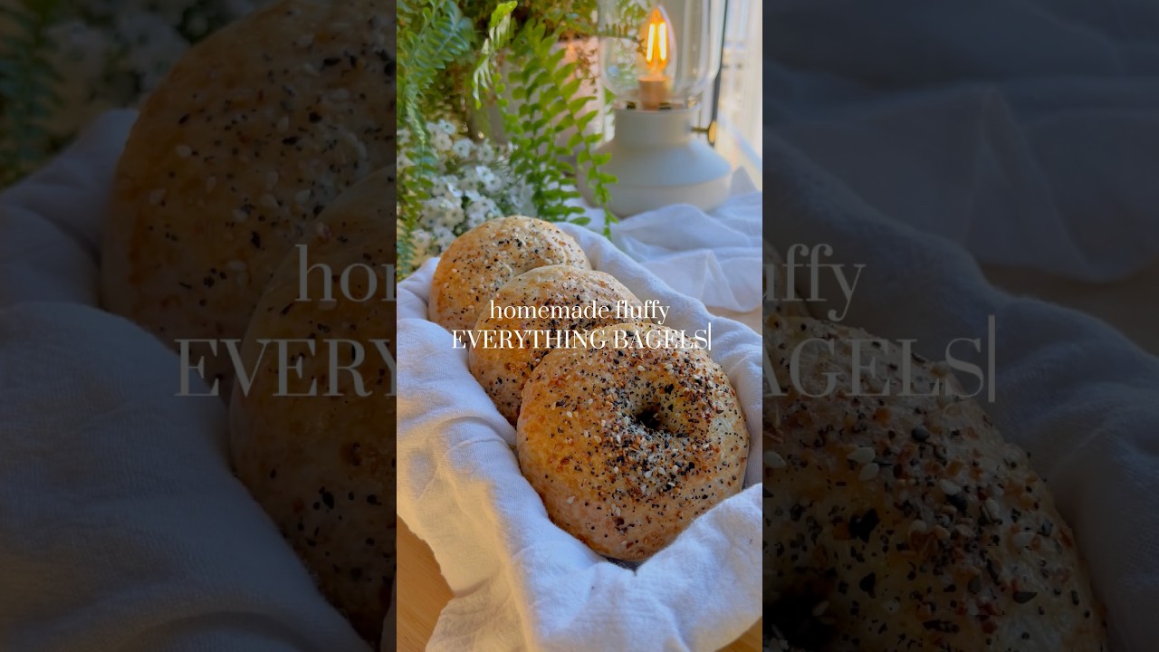 homemade fluffy everything bagels 🥯 recipe is on my blog kennascooks.com #bagels #homemade #food