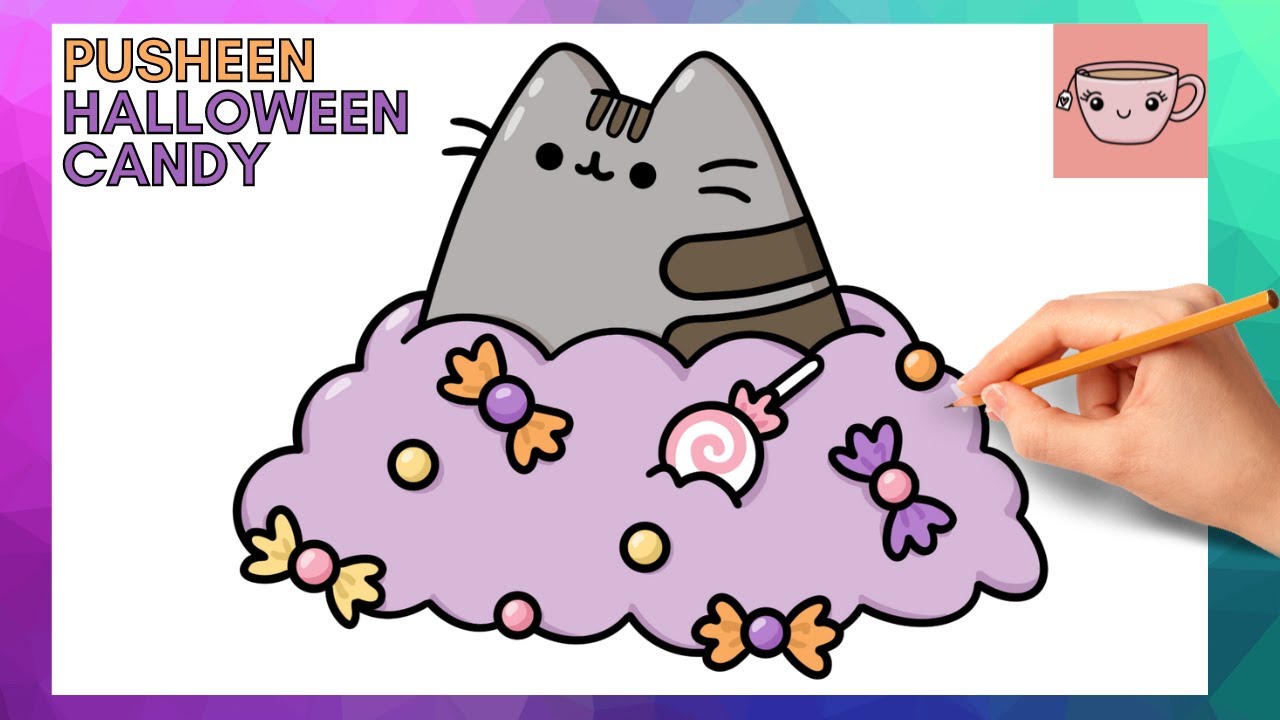 How To Draw Pusheen Cat - Halloween Candy | Cute Easy Step By Step Drawing Tutorial