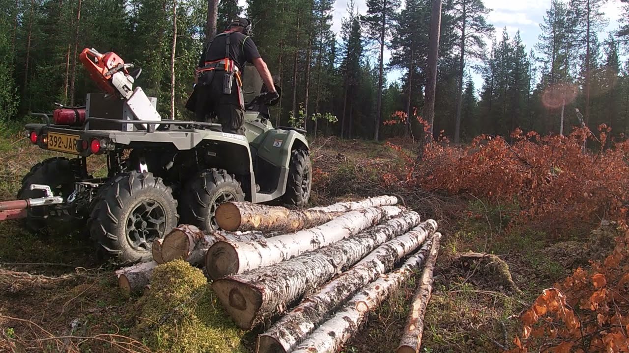 Atv (can am 6×6) riding a tree...  Mönkijällä puun ajoa avohakkuu alueelta